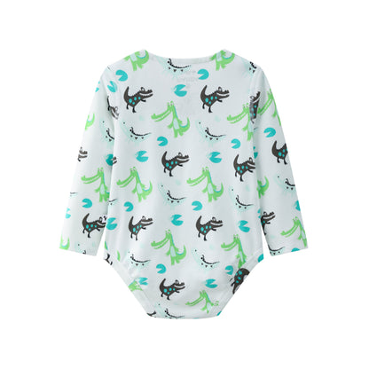 BBNS - Organic Cotton Crocodile Print Square Neck Long-Sleeved Bodysuits