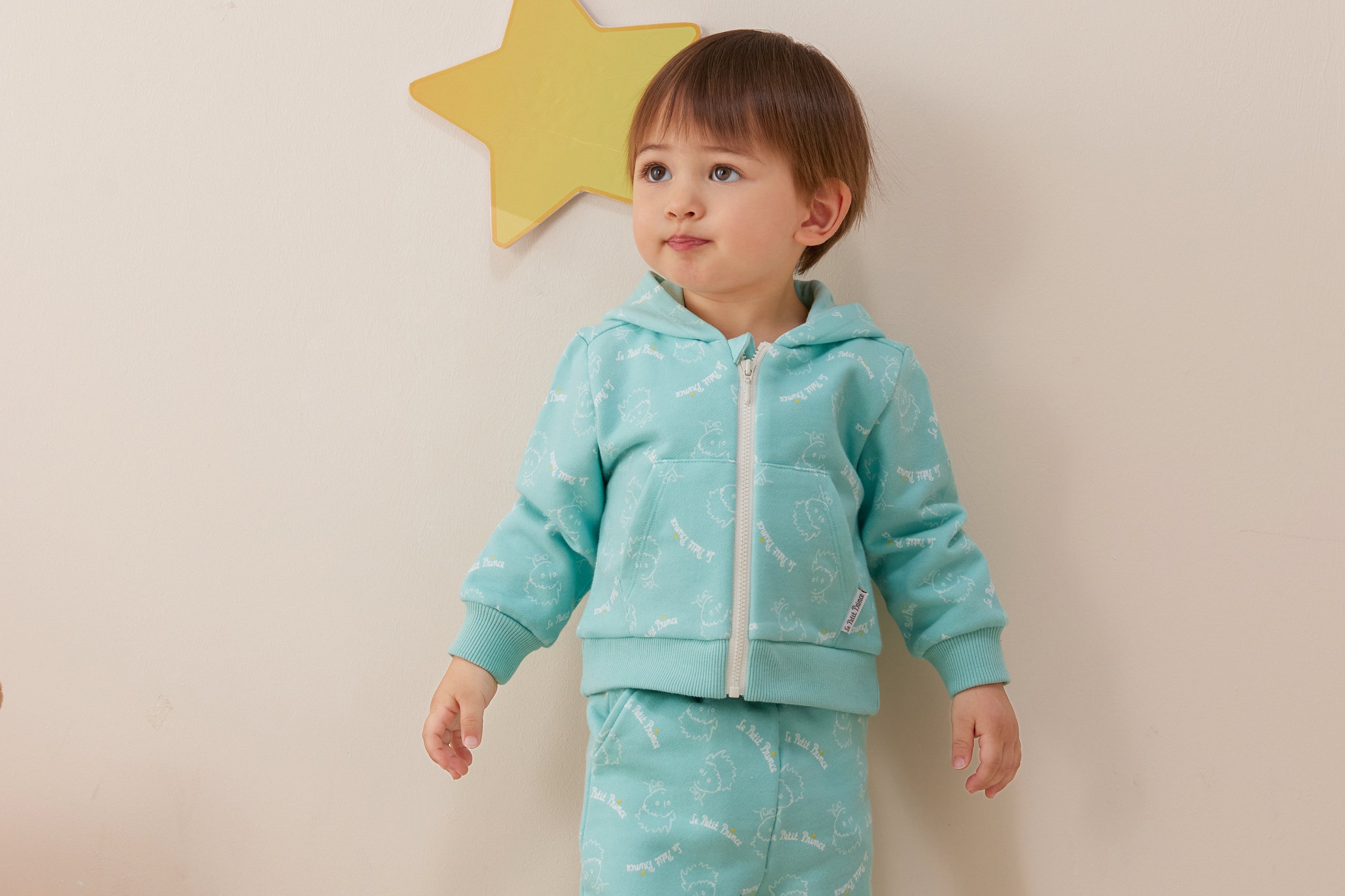 Vauva x Le Petit Prince - Baby Hooded Long Sleeve Zip Jacket (Green Lake) model front