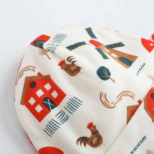 Vauva FW23-女嬰風車遍布印刷棉帽（白色）