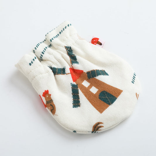 Vauva FW23-女嬰風車遍布印刷棉線手套（白色）