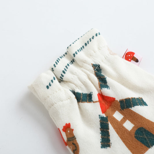 Vauva FW23-女嬰風車遍布印刷棉線手套（白色）