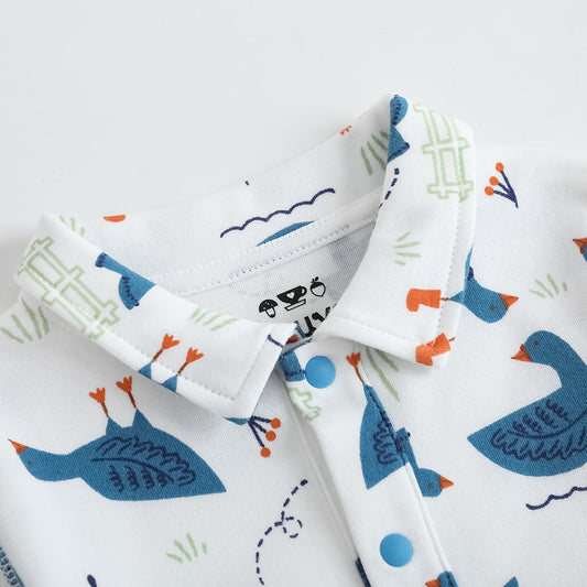 Vauva FW23-男嬰白色鵝在印刷棉長袖緊身衣褲（白色）