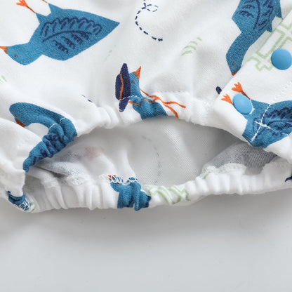 Vauva FW23-男嬰白色鵝在印刷棉長袖緊身衣褲（白色）