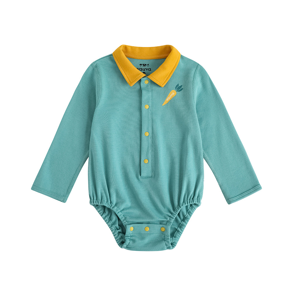 Vauva FW23-男嬰胡蘿蔔圖案棉質polo長袖緊身衣褲（綠色）