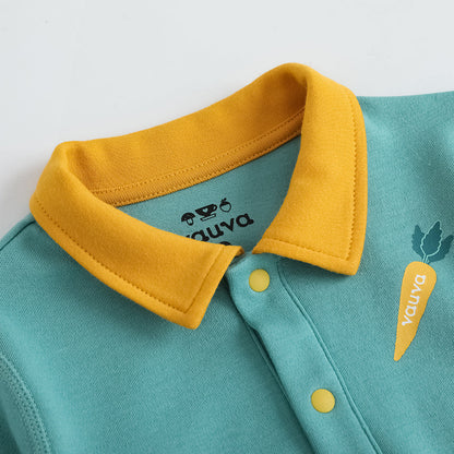 Vauva FW23-男嬰胡蘿蔔圖案棉質polo長袖緊身衣褲（綠色）