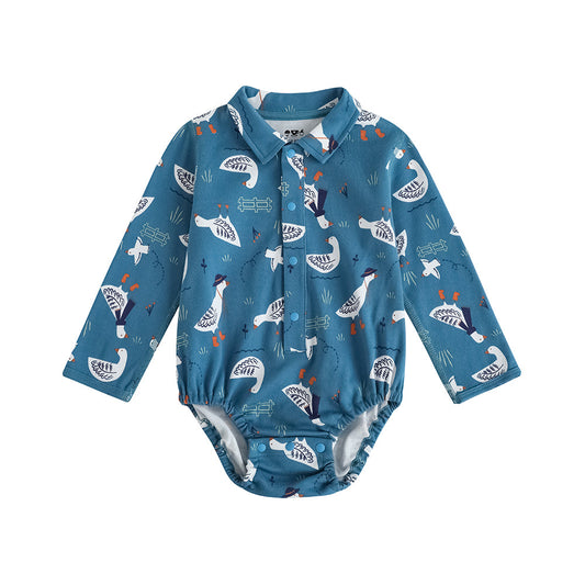 Vauva FW23-遍布Prinon長袖緊身衣褲（藍色）T Cott