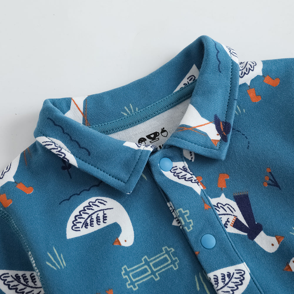 Vauva FW23-遍布Prinon長袖緊身衣褲（藍色）T Cott