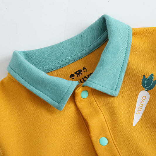 Baby Boy Carrot Pattern Cotton Polo Long Sleeve Bodysuit