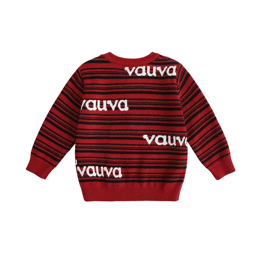 Baby Boys Red And Black Striped Cotton Pullover