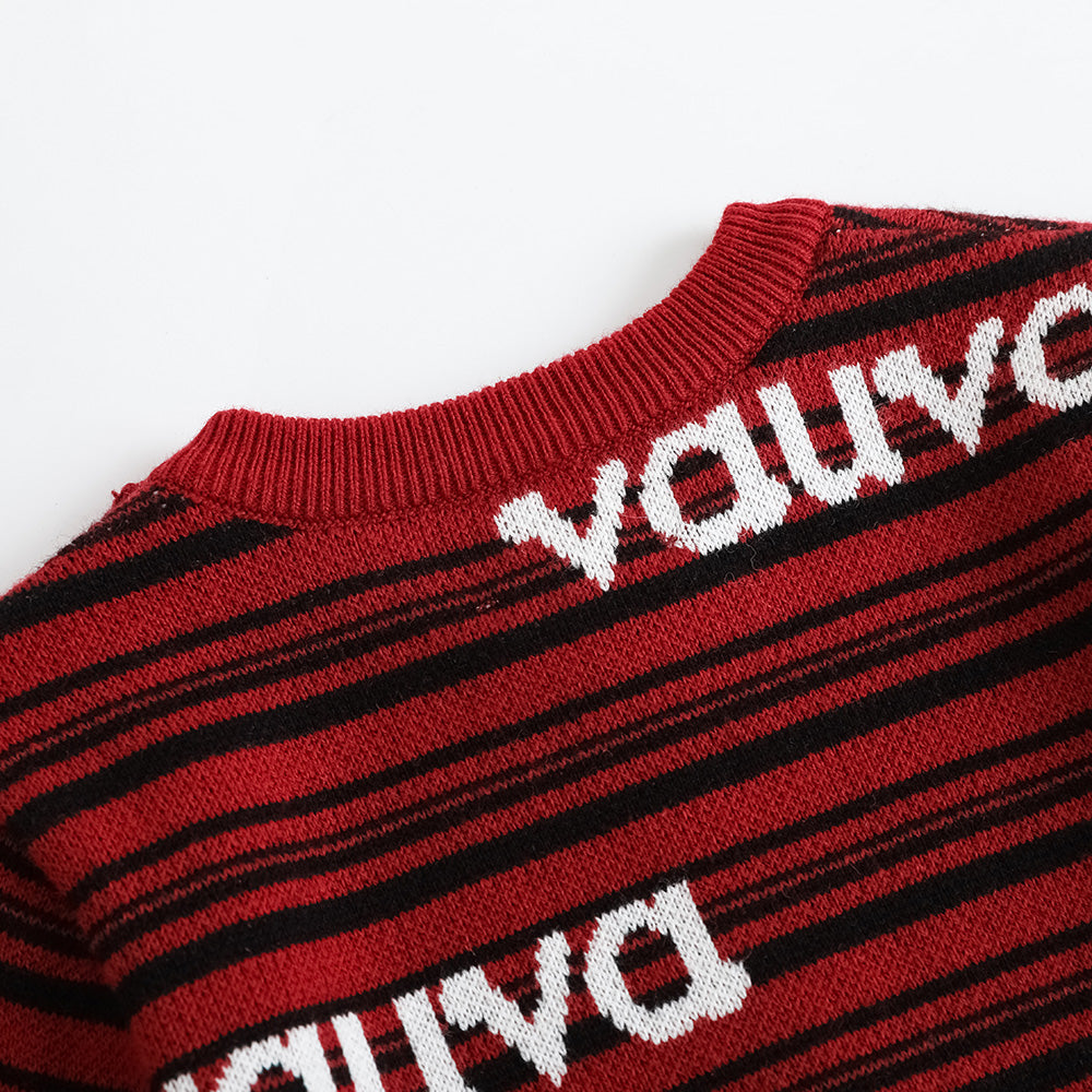 Baby Boys Red And Black Striped Cotton Pullover