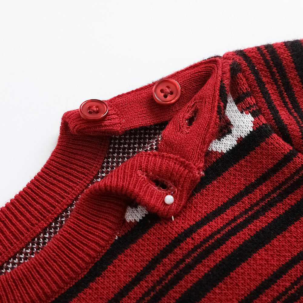 Baby Boys Red And Black Striped Cotton Pullover