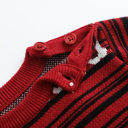 Baby Boys Red And Black Striped Cotton Pullover