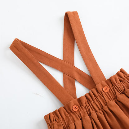 Vauva FW23-女孩刺繡棕色背心吊帶裙