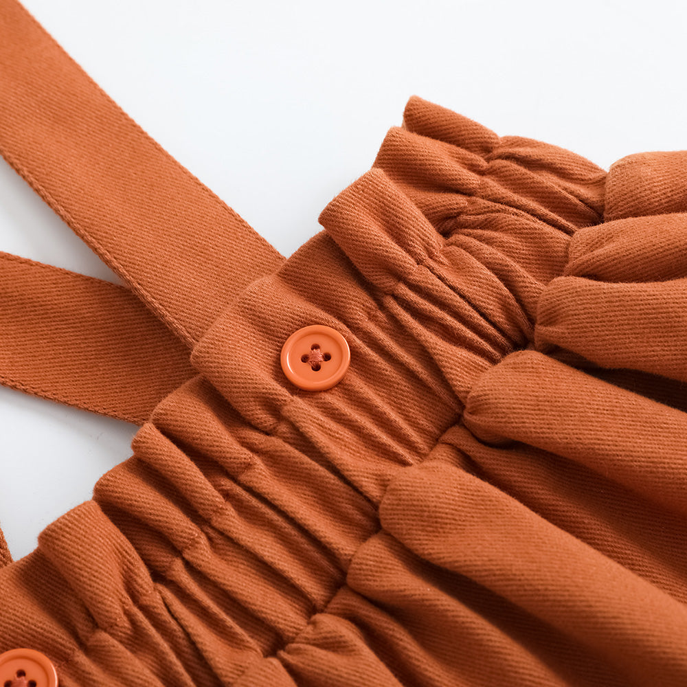 Vauva FW23-女孩刺繡棕色背心吊帶裙