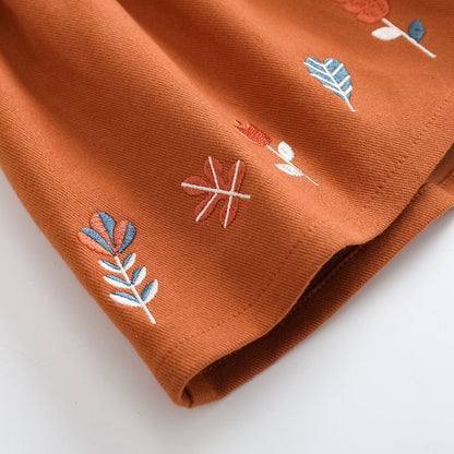 Vauva FW23-女孩刺繡棕色背心吊帶裙