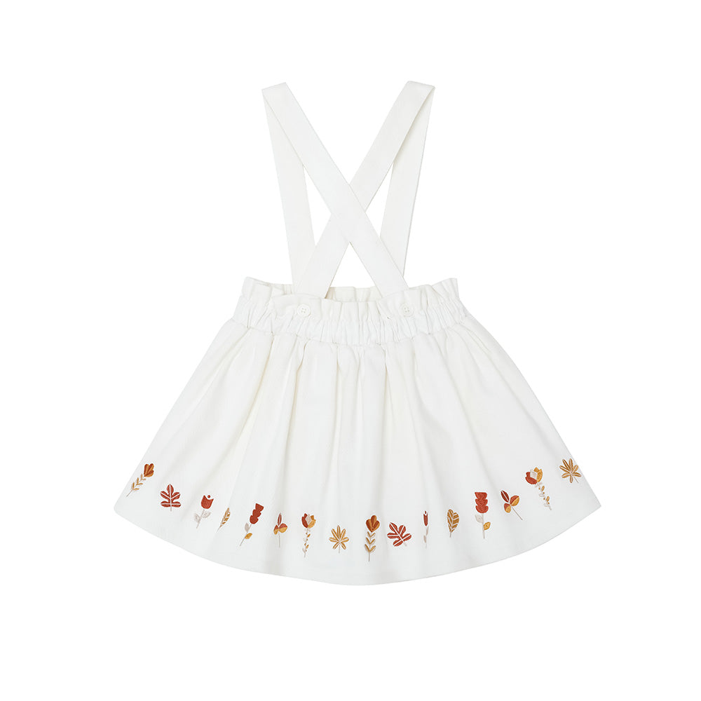 Girls Embroidered White Vest Suspender Skirt
