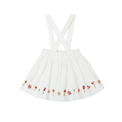 Girls Embroidered White Vest Suspender Skirt