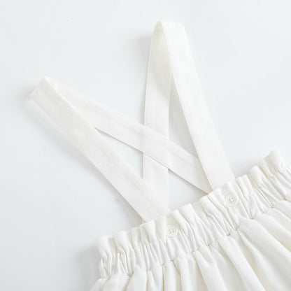 Girls Embroidered White Vest Suspender Skirt