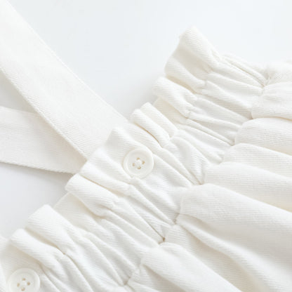 Girls Embroidered White Vest Suspender Skirt