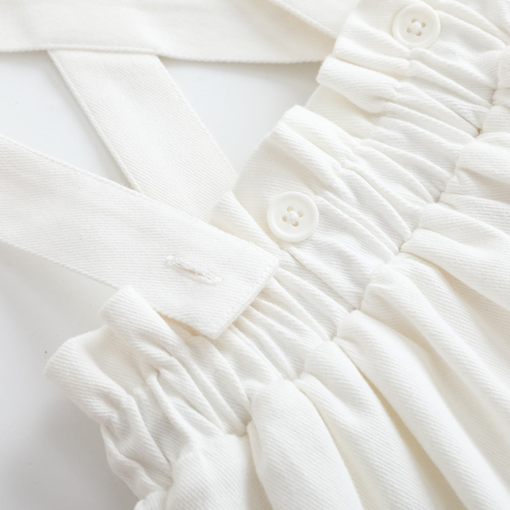 Girls Embroidered White Vest Suspender Skirt