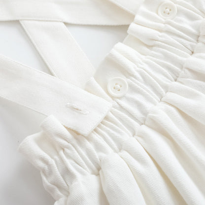 Girls Embroidered White Vest Suspender Skirt