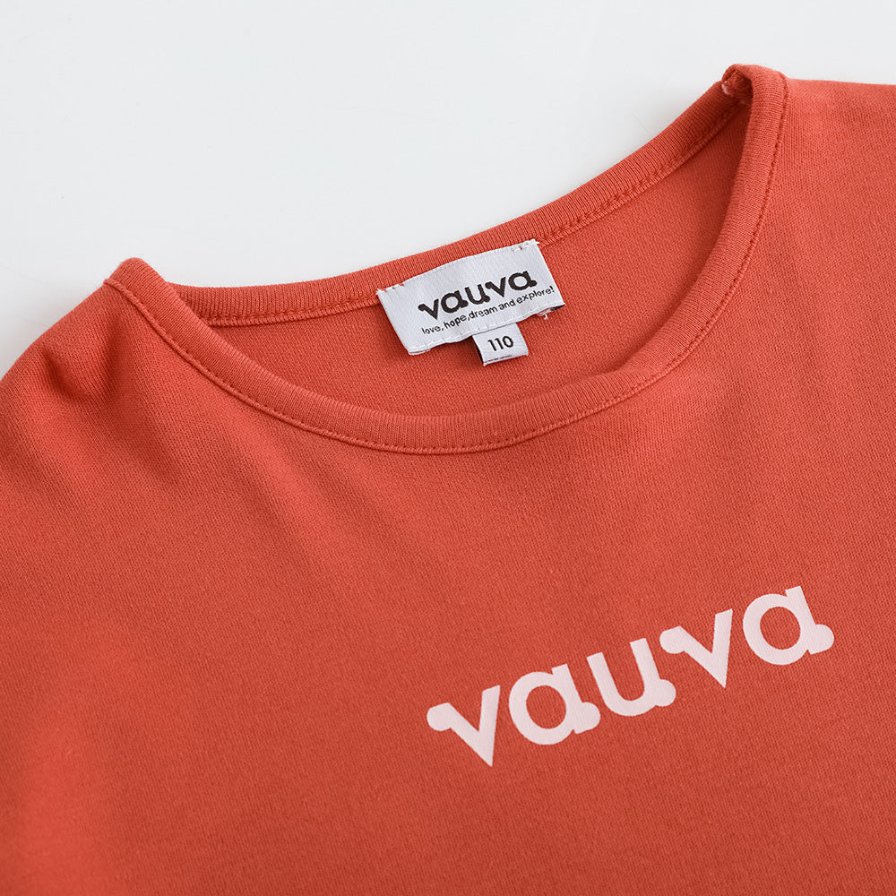 Vauva FW23-女孩棉花長袖Crewneck T卹（紅色）