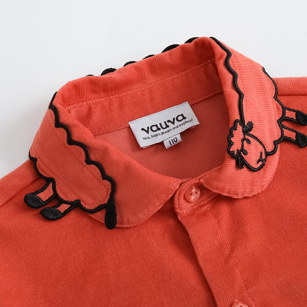 Vauva FW23-女孩刺繡衣領長袖襯衫（紅色）
