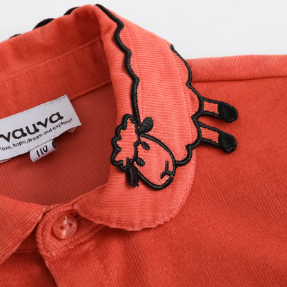 Vauva FW23-女孩刺繡衣領長袖襯衫（紅色）