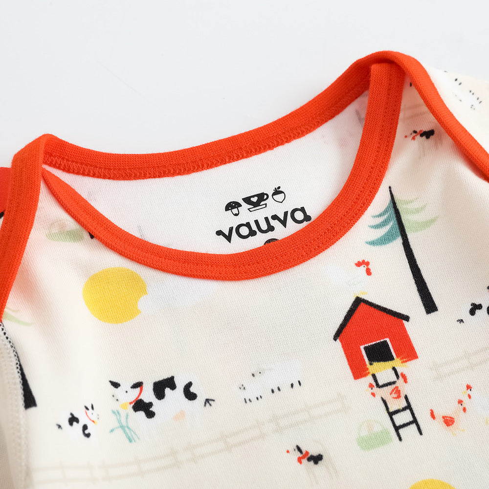 Vauva FW23-嬰兒男女培養子北歐風格的印刷棉套長袖緊身衣褲（紅色）