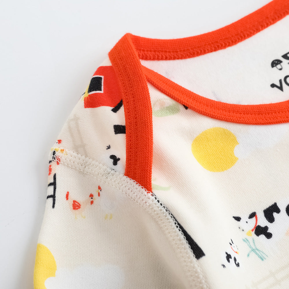 Vauva FW23-嬰兒男女培養子北歐風格的印刷棉套長袖緊身衣褲（紅色）