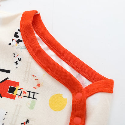 Vauva FW23-嬰兒男女培養子北歐風格的印刷棉套長袖緊身衣褲（紅色）