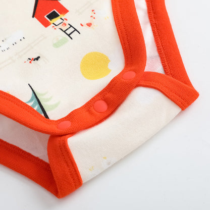 Vauva FW23-嬰兒男女培養子北歐風格的印刷棉套長袖緊身衣褲（紅色）