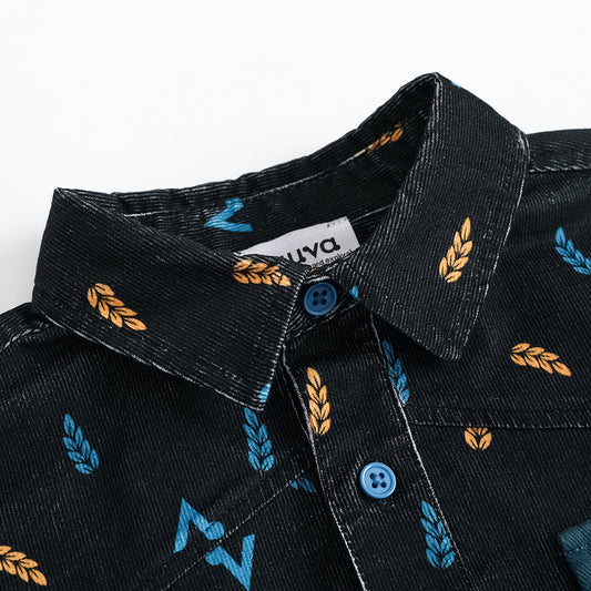 Vauva FW23-男孩雙口袋燈芯絨長袖襯衫（黑色）