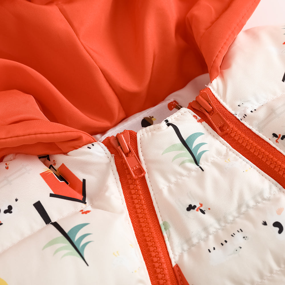 Vauva FW23-嬰兒男女通用北歐風格，全印刷棉帽長袖連身褲（紅色）