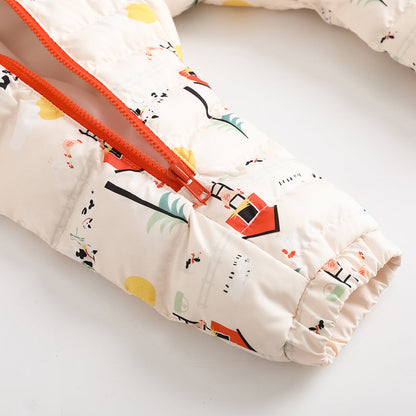 Vauva FW23-嬰兒男女通用北歐風格，全印刷棉帽長袖連身褲（紅色）