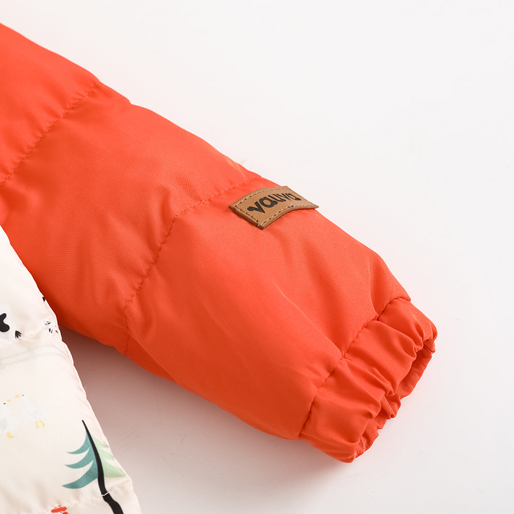 Vauva FW23-嬰兒男女通用北歐風格，全印刷棉帽長袖連身褲（紅色）