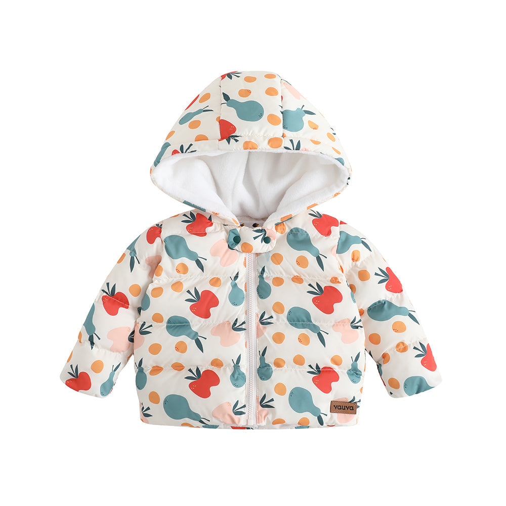 Vauva FW23-嬰兒男女通用的水果，遍布印刷襯墊外套