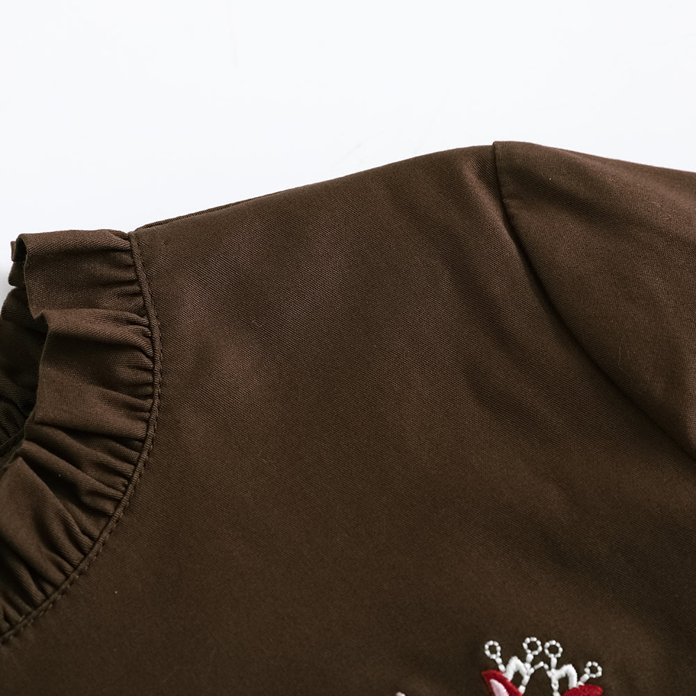 Vauva FW23 - 女孩棕色刺繡棉質連身裙