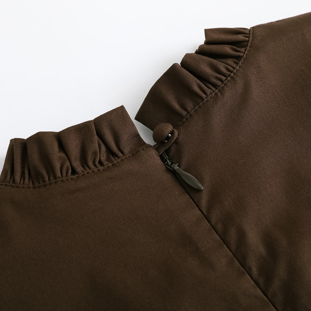 Vauva FW23 - 女孩棕色刺繡棉質連身裙