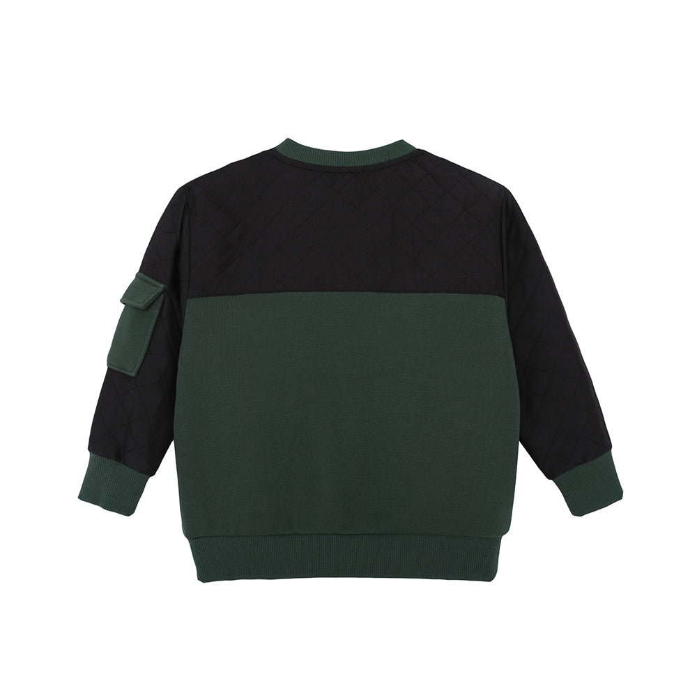 Vauva FW23-男孩簡單的拼布船員脖子運動衫（黑色/綠色）