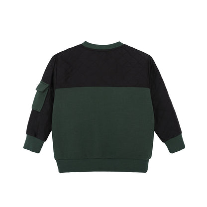 Vauva FW23-男孩簡單的拼布船員脖子運動衫（黑色/綠色）
