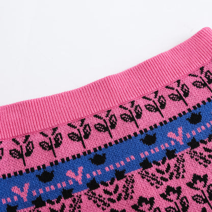 Girls Pink Printed Sweater Skirt