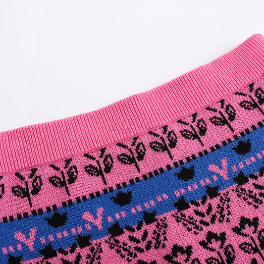 Girls Pink Printed Sweater Skirt
