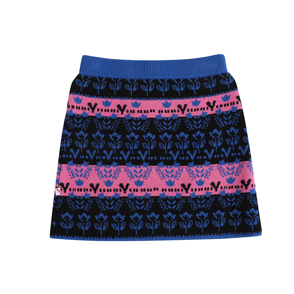 Girls Blue Printed Sweater Skirt