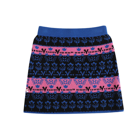 Girls Blue Printed Sweater Skirt