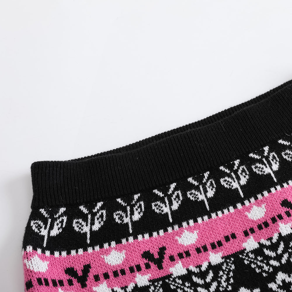 Girls Black Printed Sweater Skirt