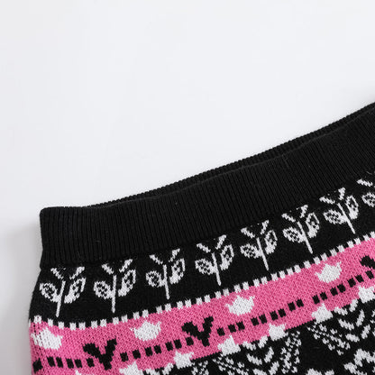 Girls Black Printed Sweater Skirt