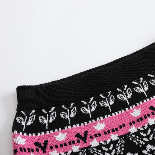 Girls Black Printed Sweater Skirt