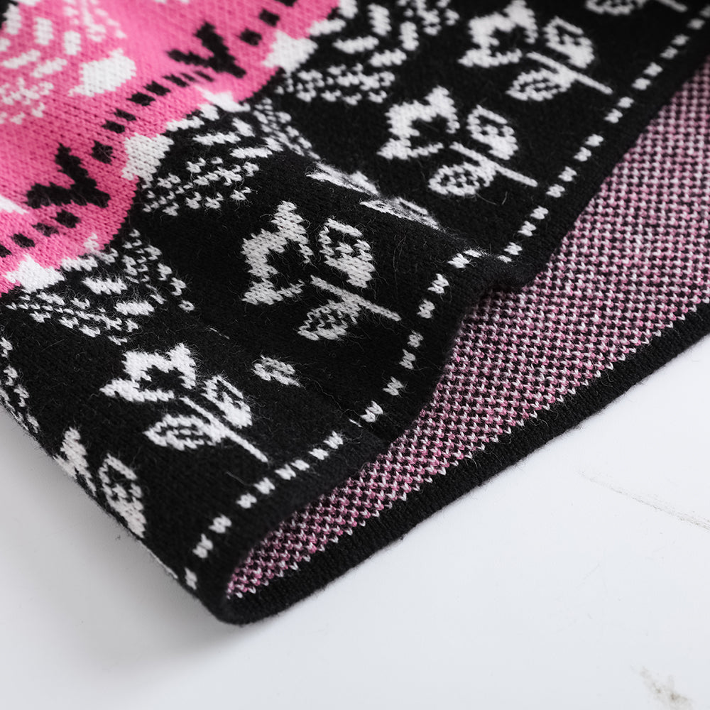 Girls Black Printed Sweater Skirt