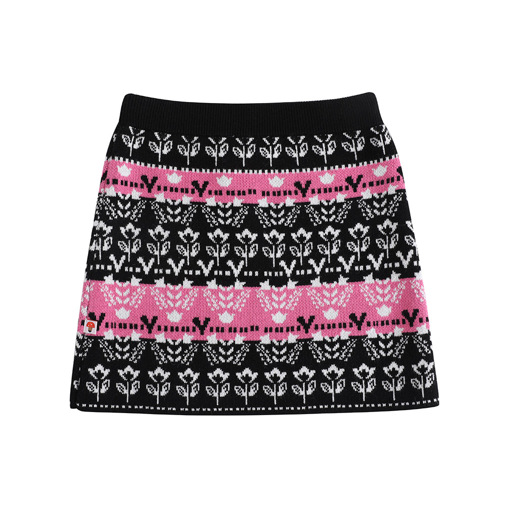 Girls Black Printed Sweater Skirt